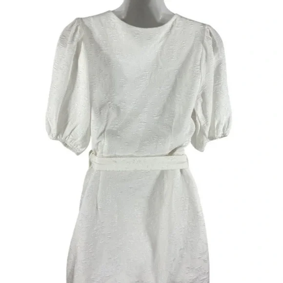 Lulu’s Still Dreaming White Jacquard Puff Sleeve Mini Wrap Dress OO16 - Picture 10 of 11